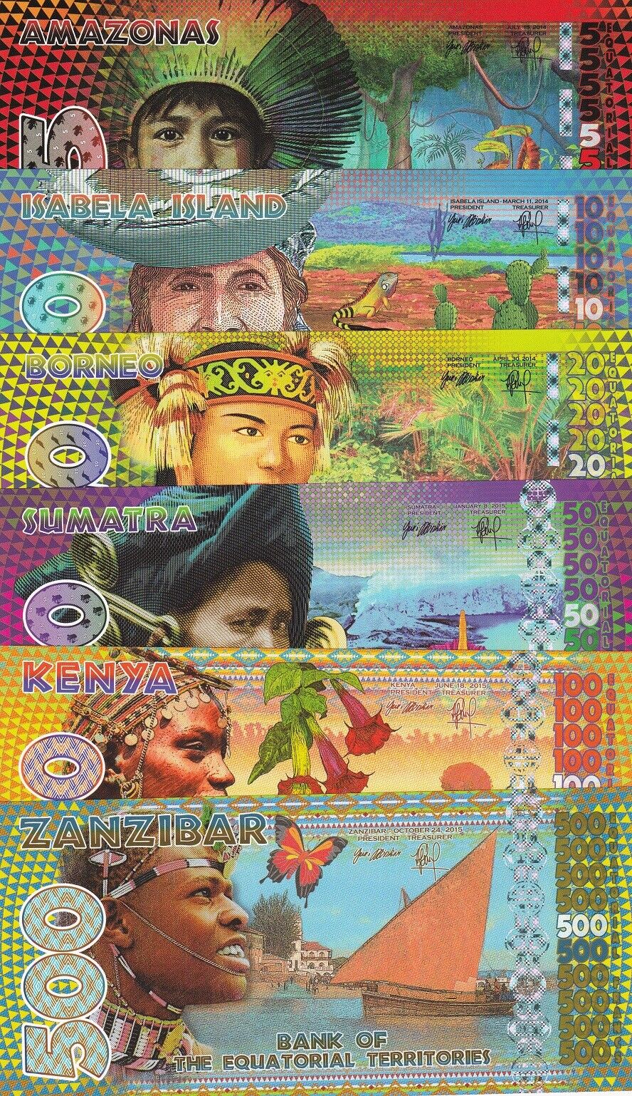 Equatorial Territories Set 6 PCS 5 10 20 50 100 500 Francs 2014-2015 Fantasy