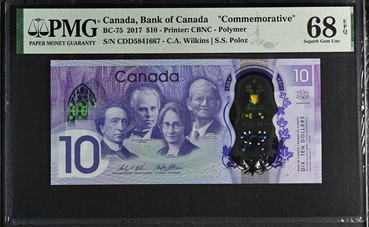 Canada 10 Dollars 2017 P 112 Wilkins Poloz Comm. Superb Gem UNC PMG 68 EPQ