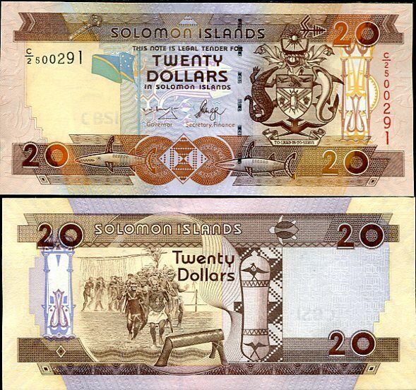 Solomon Islands 20 Dollars ND 2004 P 28 Random Sign and Prefix UNC