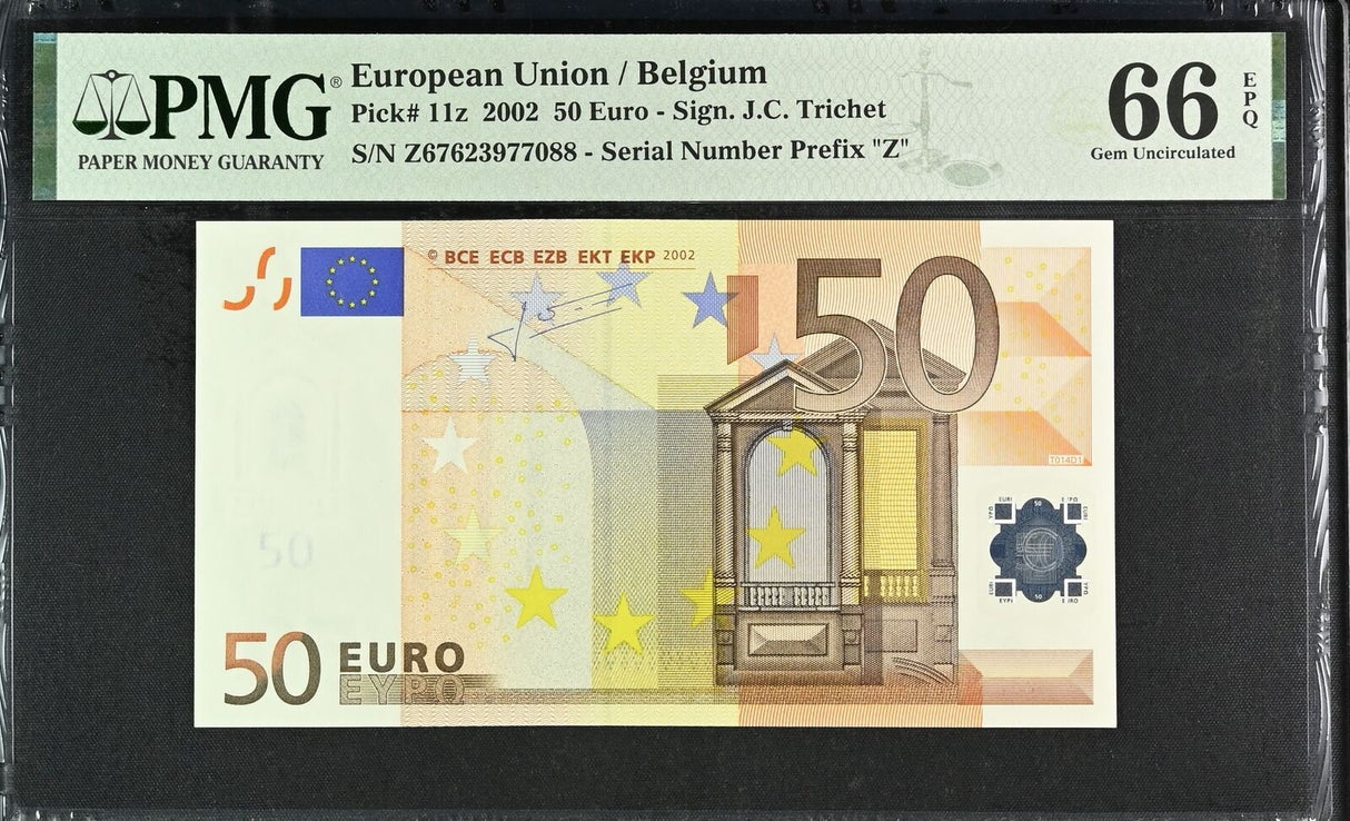 Euro 50 Euro Belgium 2002 P 11 z Gem UNC PMG 66 EPQ