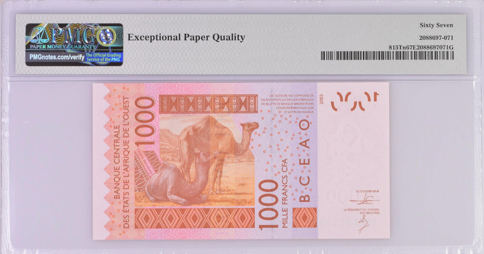 West African State TOGO 1000 Francs 2014 P 815 Tn Superb Gem UNC PMG 67 EPQ