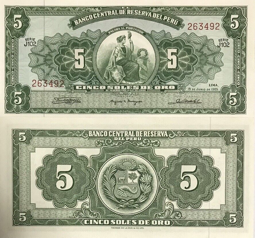 Peru 5 Soles De Oro 1965 P 83 a UNC Little Tone