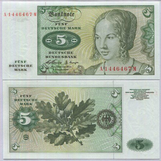 Germany Federal Republic 5 Deutsche Mark 1960 P 18 a AUnc