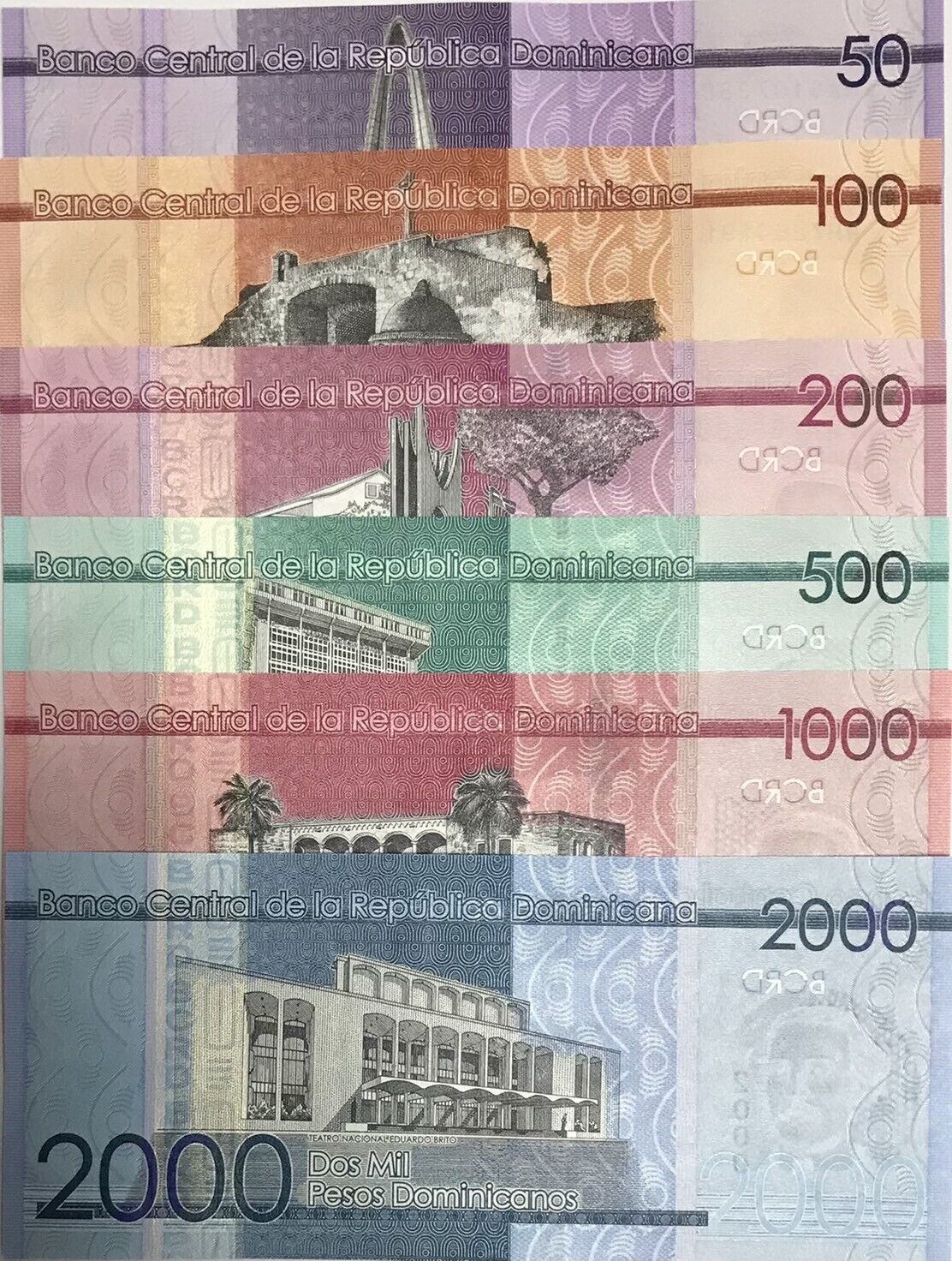 Dominican Republic Set 6 PCS 50 100 - 2000 Pesos 2017 2021 P 189 190 - P 194 UNC