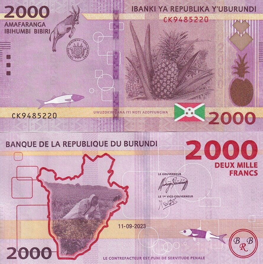 Burundi 2000 Francs 2023 P 52 New Sign UNC