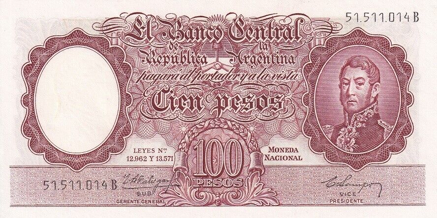 Argentina 100 Pesos ND 1957-1967 P 272 AU-AUnc