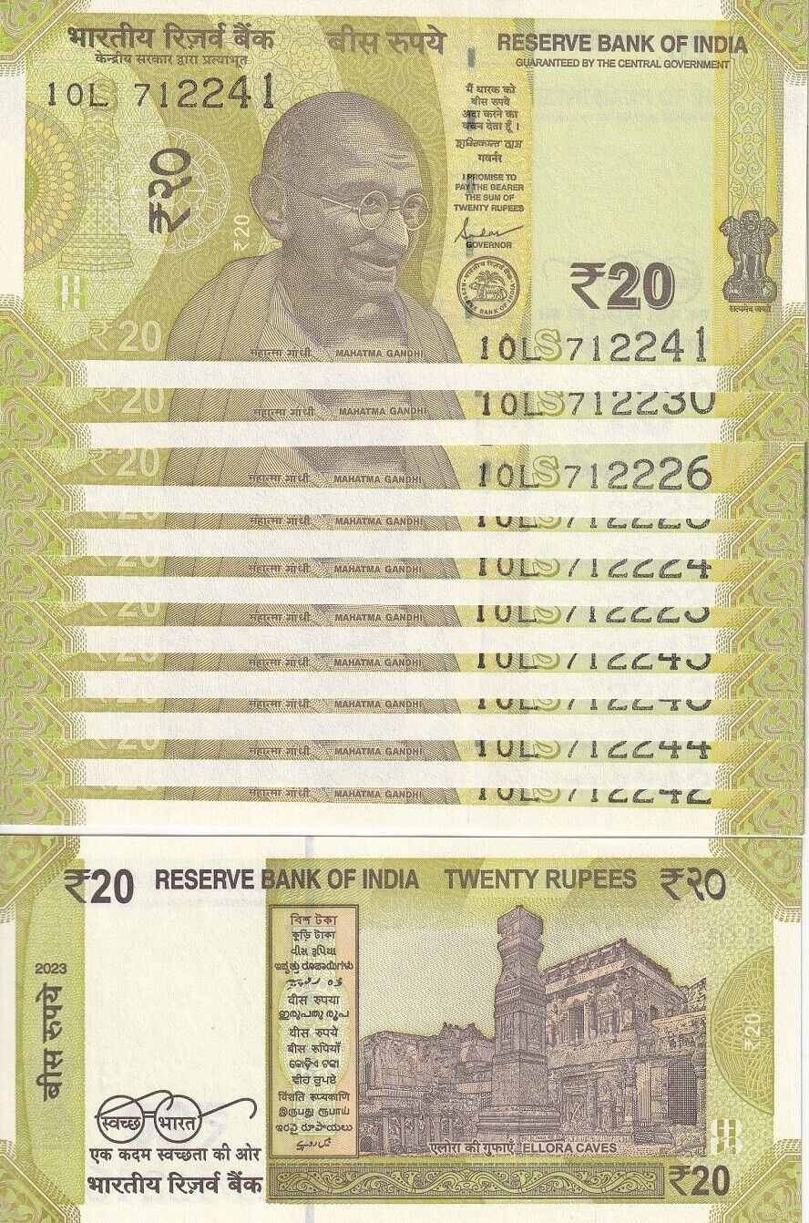 India 20 Rupees 2023 P 110 Mix Letter UNC LOT 10 PCS