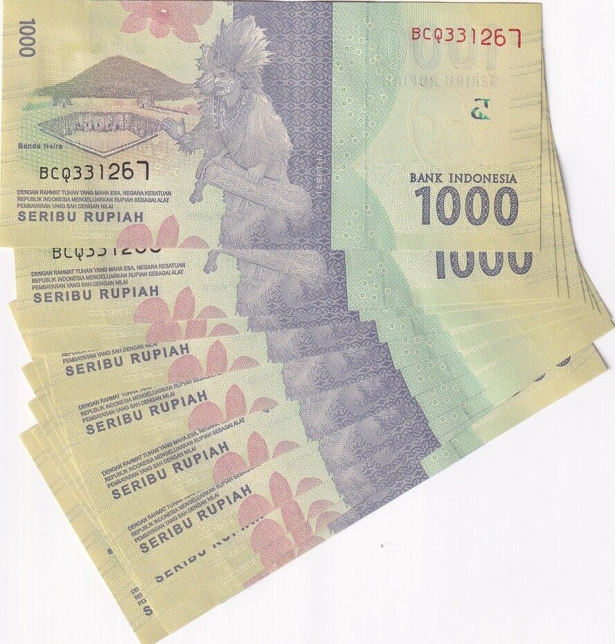 Indonesia 1000 Rupiah 2016 Small Print Year 2021 P 154 UNC LOT 10 PCS