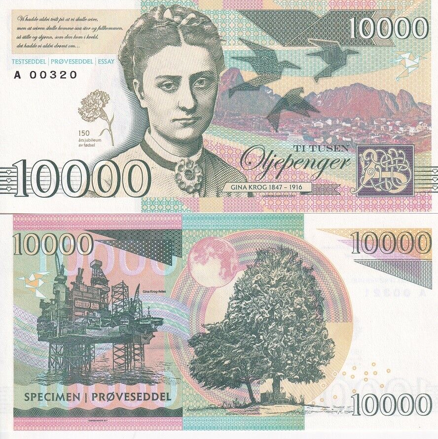Norway 10000 Oljepenger Gina Krog 2017 Specimen Private Issue Fantasy
