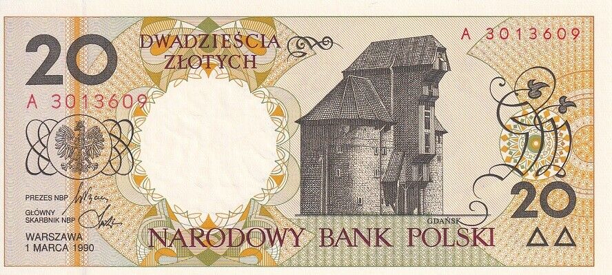Poland 20 Zlotych 1990 P 168 UNC