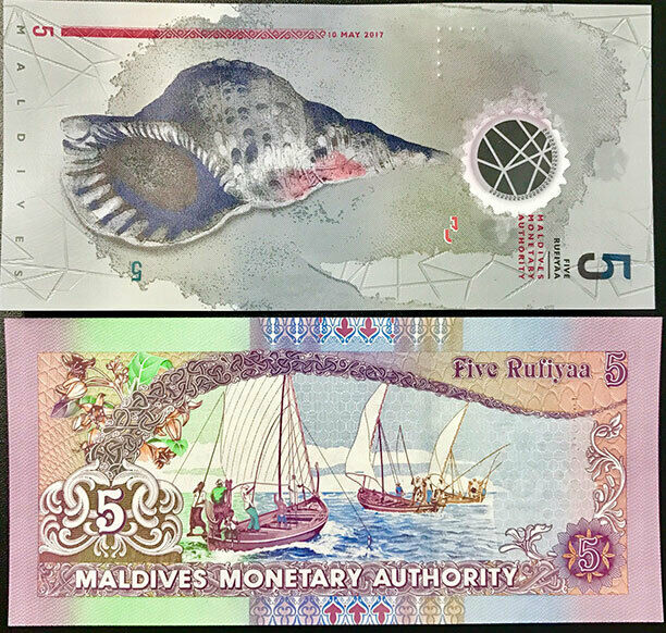 Maldives Set 2 UNC 5 Rufiyaa 2011- 2015/2017 Polymer Papper P A26 UNC