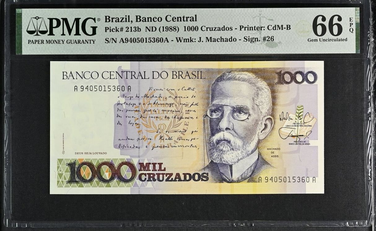 Brazil 1000 Cruzados ND 1988 P 213 b Gem UNC PMG 66 EPQ