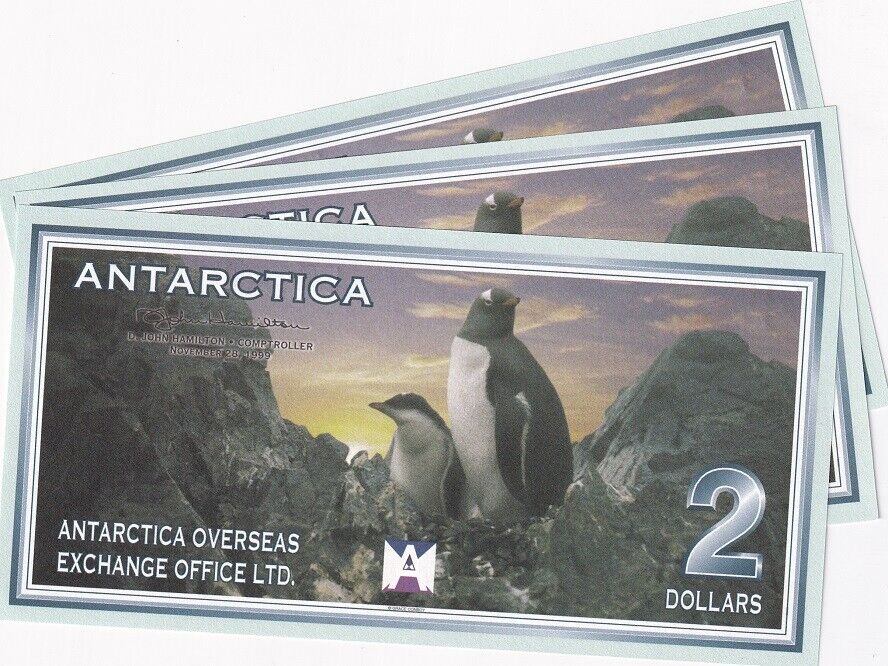 Antarctica 2 Dollars 1999 PENGUIN UNC LOT 3 PCS