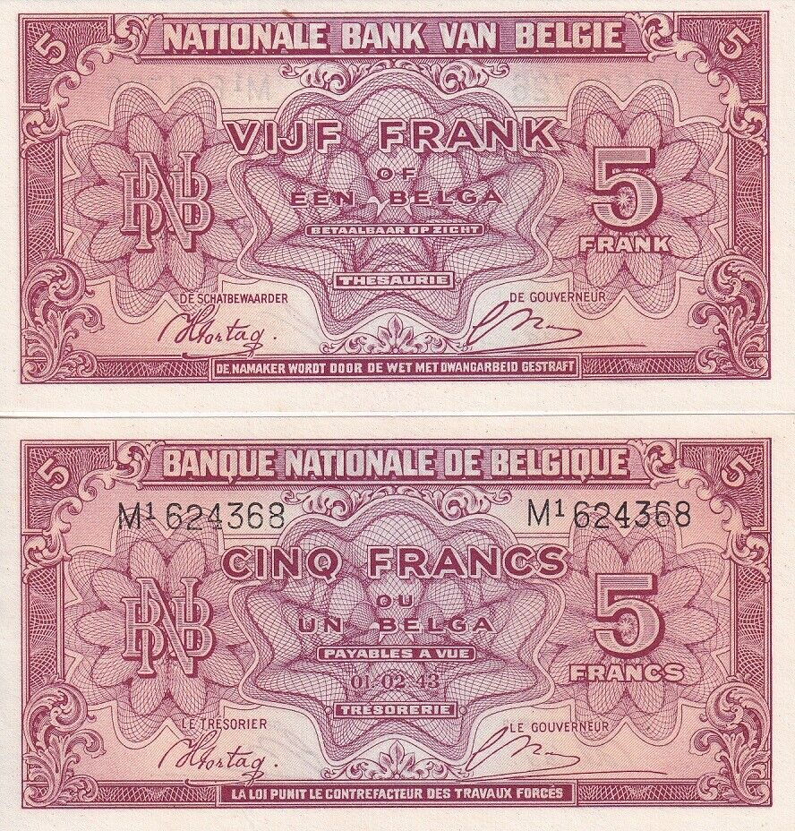 Belgium 5 Francs 1943 P 121 UNC