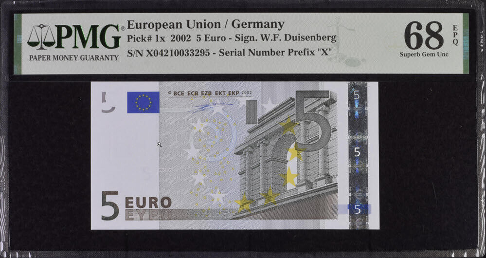 Euro 5 Euro Germany 2002 P 1 X Superb Gem UNC PMG 68 EPQ