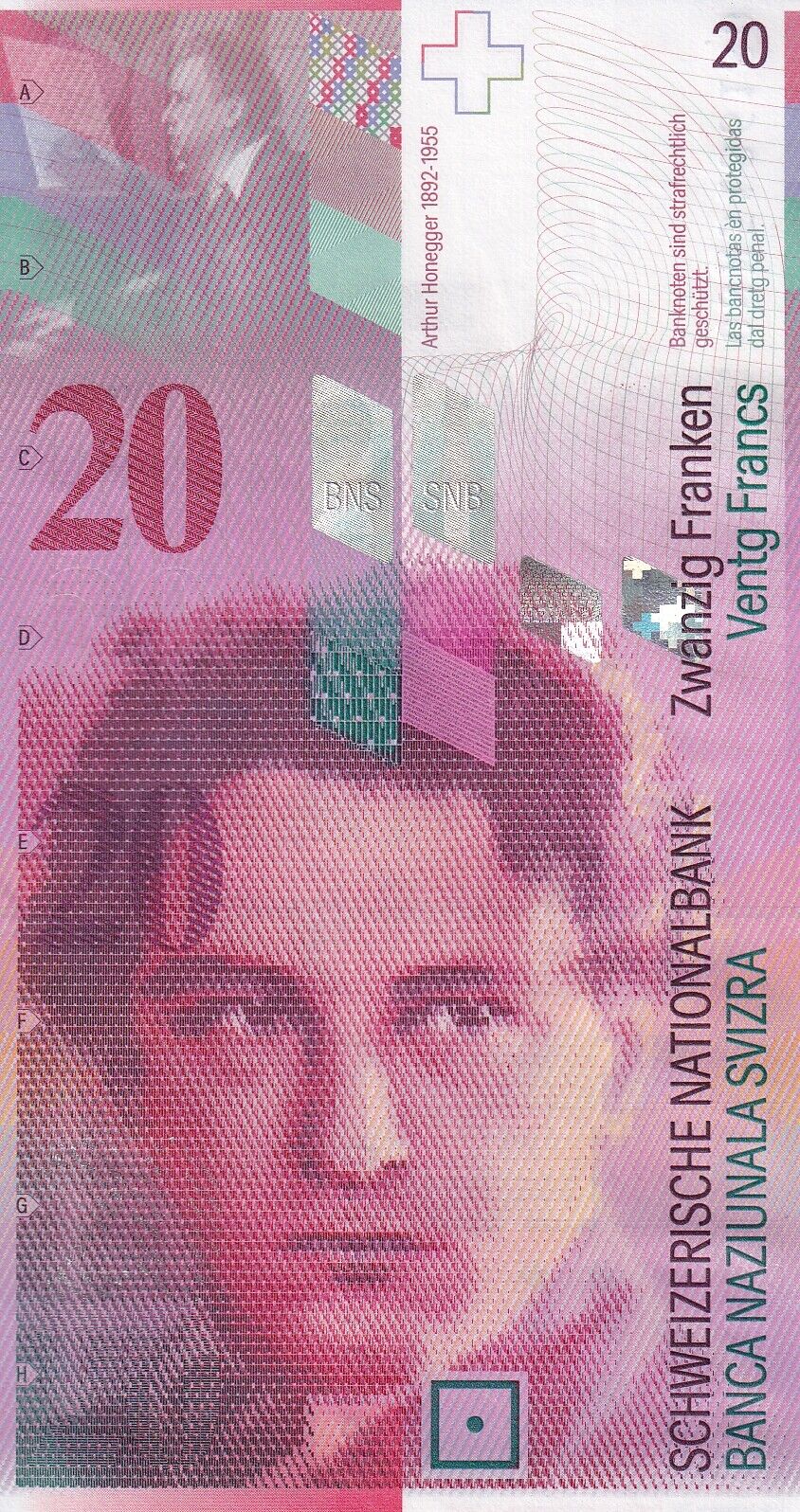 Switzerland 20 Franken 2008 P 69 e Sign Raggenbass & Jordan UNC