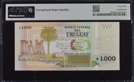 Uruguay 1000 Pesos 2015 ND 2018 P 98 a Superb Gem UNC PMG 69 EPQ Top Pop