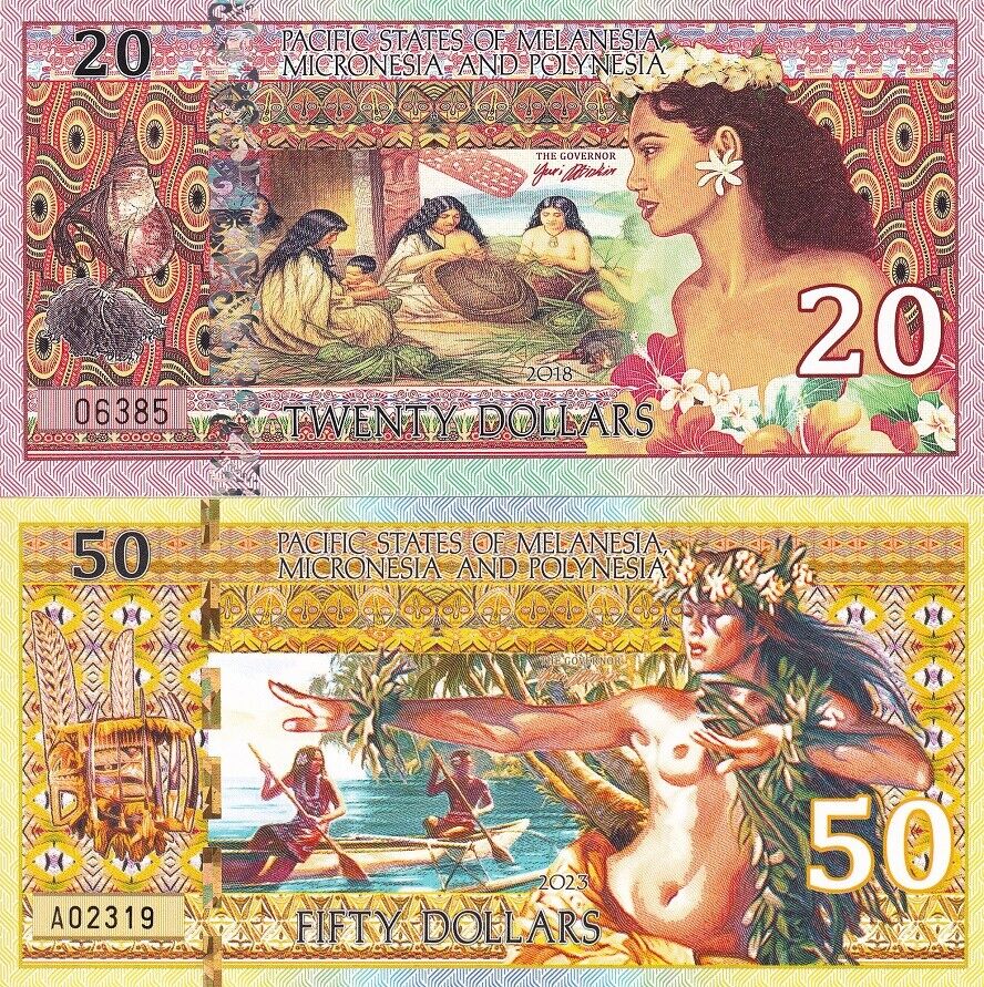 PACIFIC STATES of MMP SET 2 Polymer 20 50 DOLLARS Woman 2018 2024 Fantasy