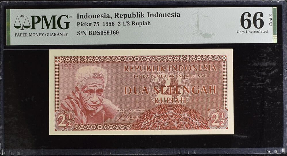 Indonesia 2 1/2 Rupiah 1956 P 75 Gem UNC PMG 66 EPQ