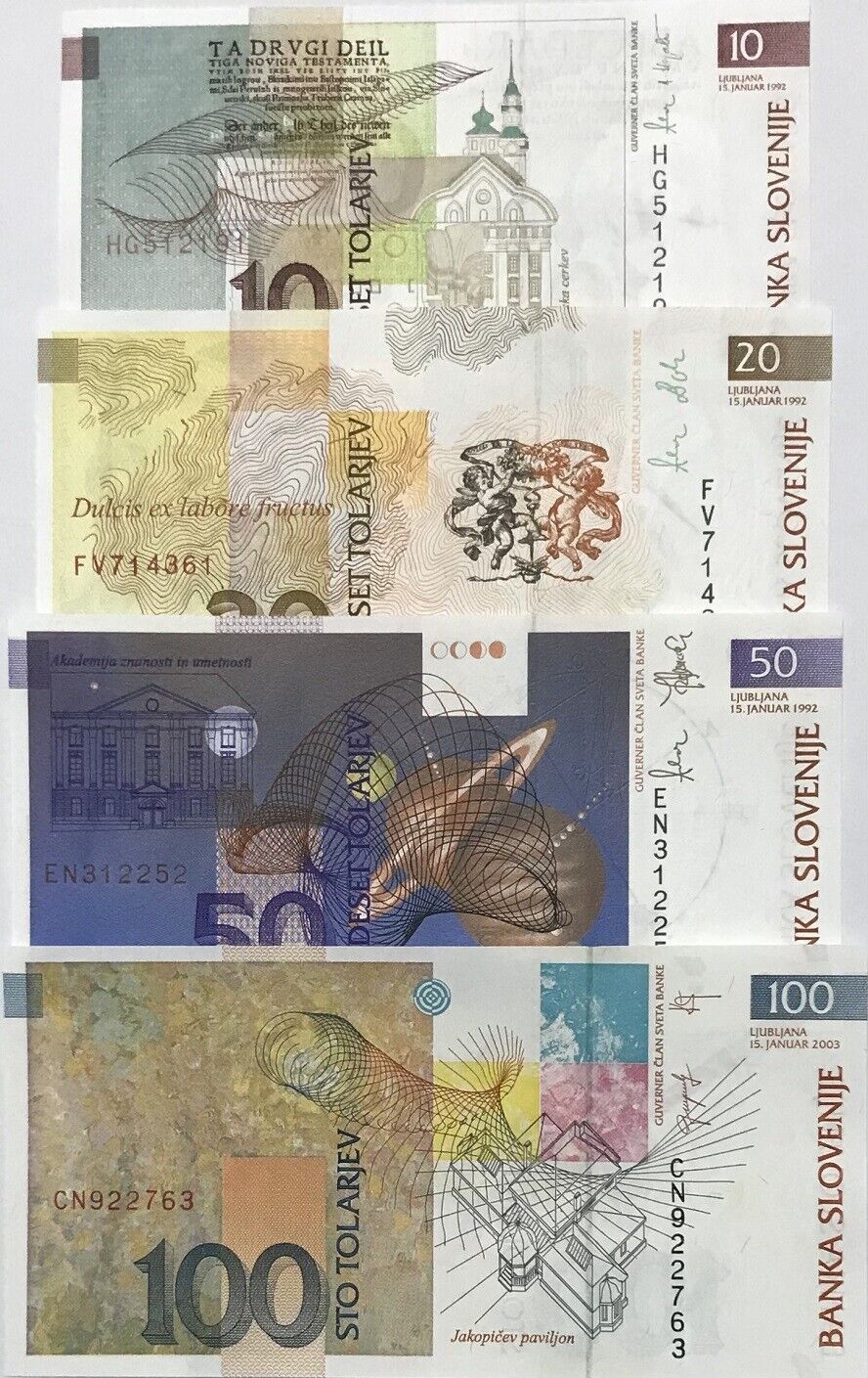 Slovenia SET 4 UNC 10 20 50 100 Tolajev 1992 - 2003 P 11 12 13 31