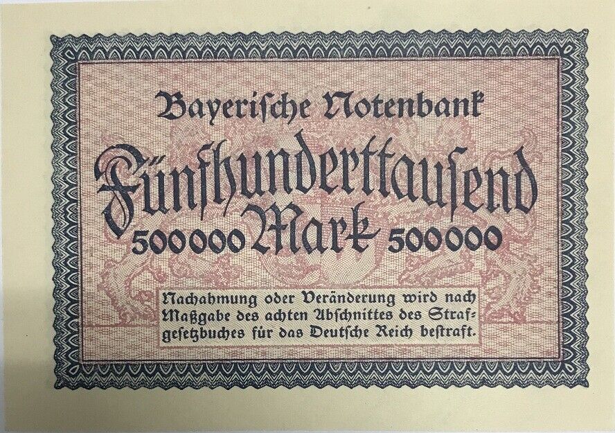 Germany -Bayern 500000 Mark 1923 P S930 AU-UNC
