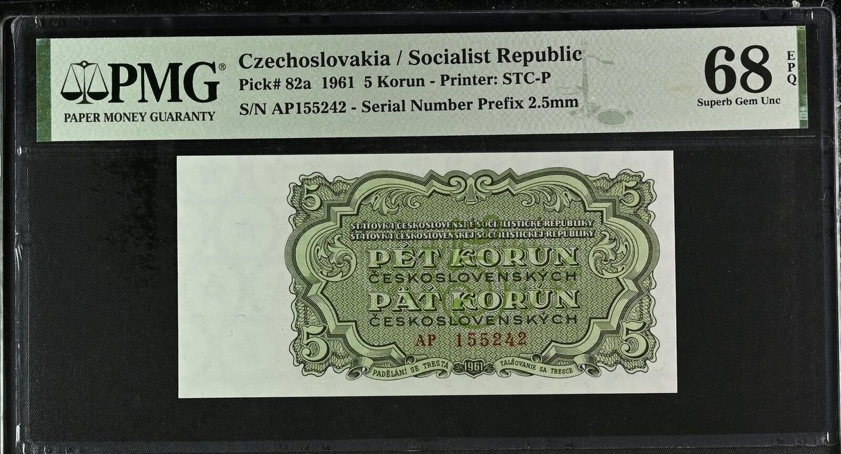 Czechoslovakia 5 KORUN 1961 P 82 a Superb Gem UNC PMG 68 EPQ