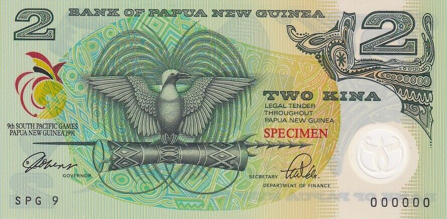 Papua New Guinea 2 Kina 1991 P 12 s Specimen Polymer AUnc