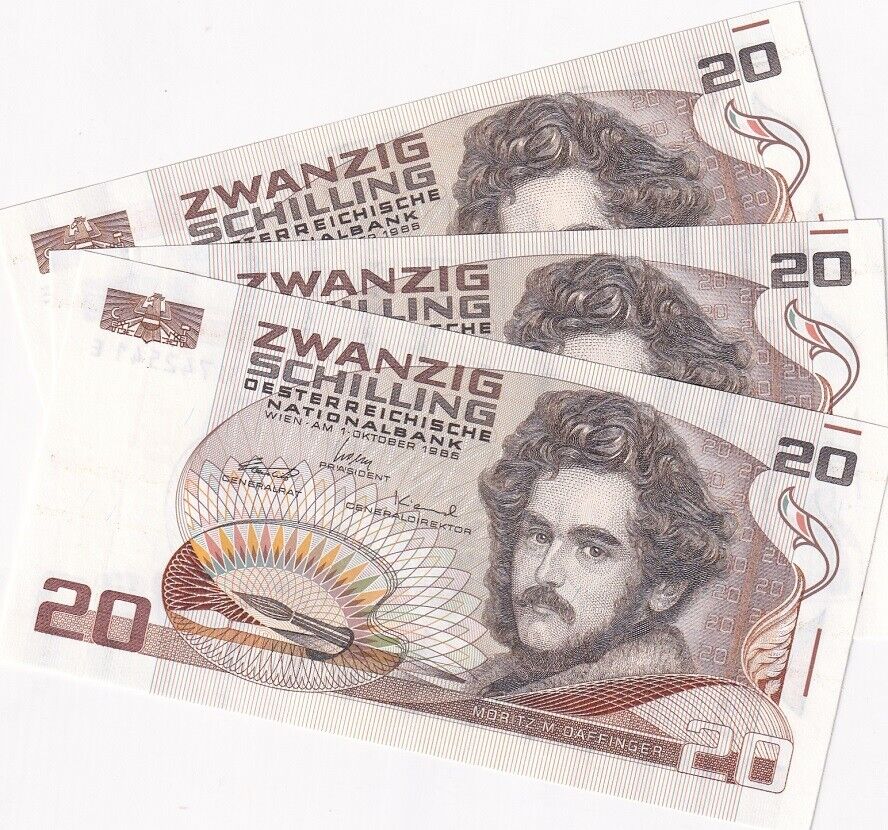 Austria 20 Shillings 1986 ND 1988 P 148 UNC LOT 3 PCS