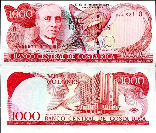 Costa Rica 1000 Colones 2004 P 264 UNC With Yellow Tone