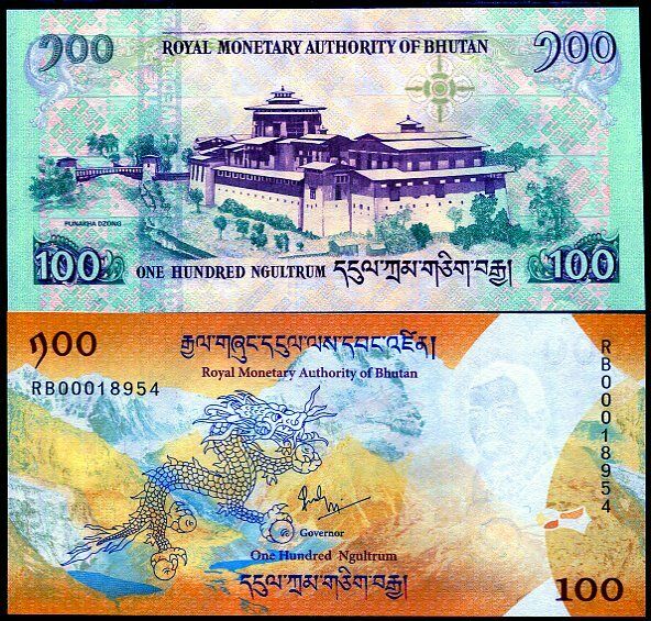 Bhutan Set 2 Pcs 100 Ngultrum Wedding & Baby 2011 2016 P 35 37 UNC No Folder