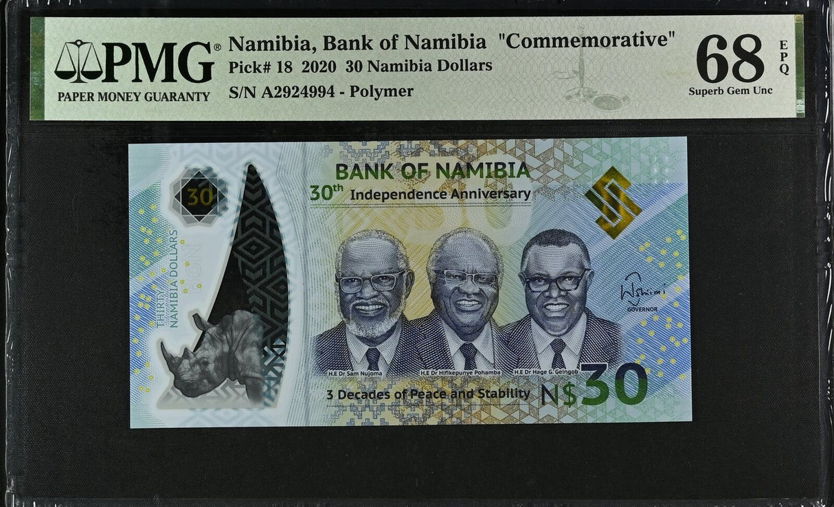Namibia 30 Dollars Comm. 2020 P 18 Superb GEM UNC PMG 68 EPQ