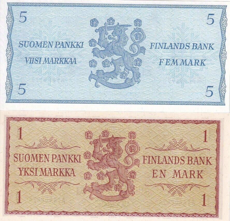 Finland Set 2 PCS 1 5 Markka 1963 P 98 P 106 UNC