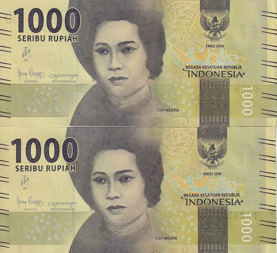 Indonesia set 2 UNC 1000 rupiah 2016 / 2018 P 154 Matching Number