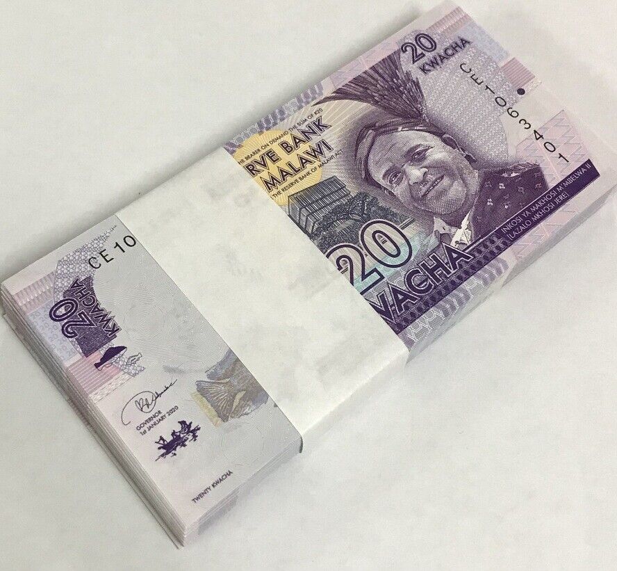 Malawi 20 Kwacha 2020 P 63 UNC LOT 100 pcs