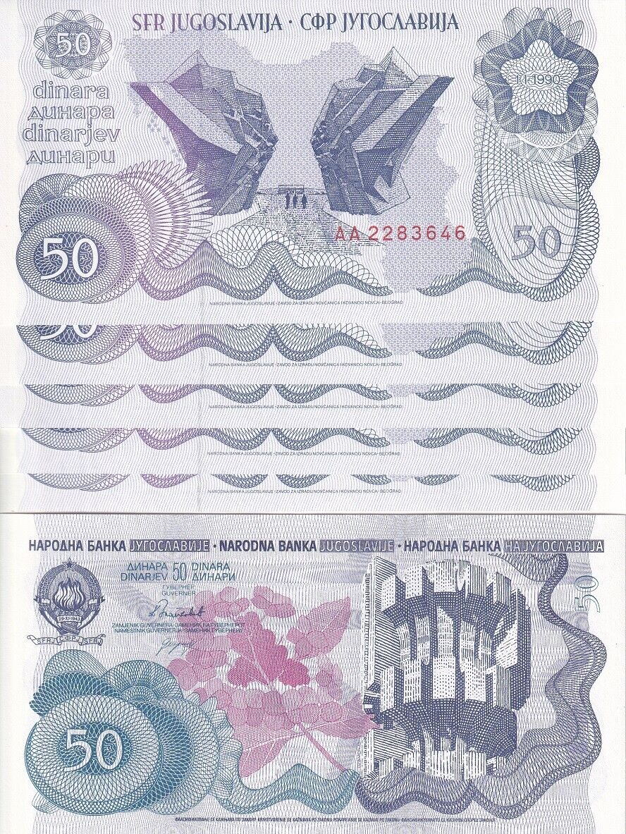Yugoslavia 50 Dinara 1990 P 101 UNC LOT 5 PCS