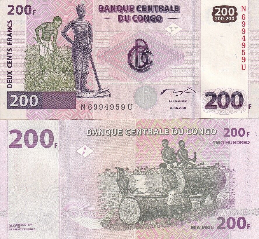 Congo 200 Francs 2000 P 95 a UNC
