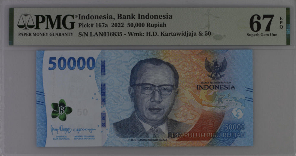 Indonesia 50000 Rupiah 2022 P 167 a Superb Gem UNC PMG 67 EPQ