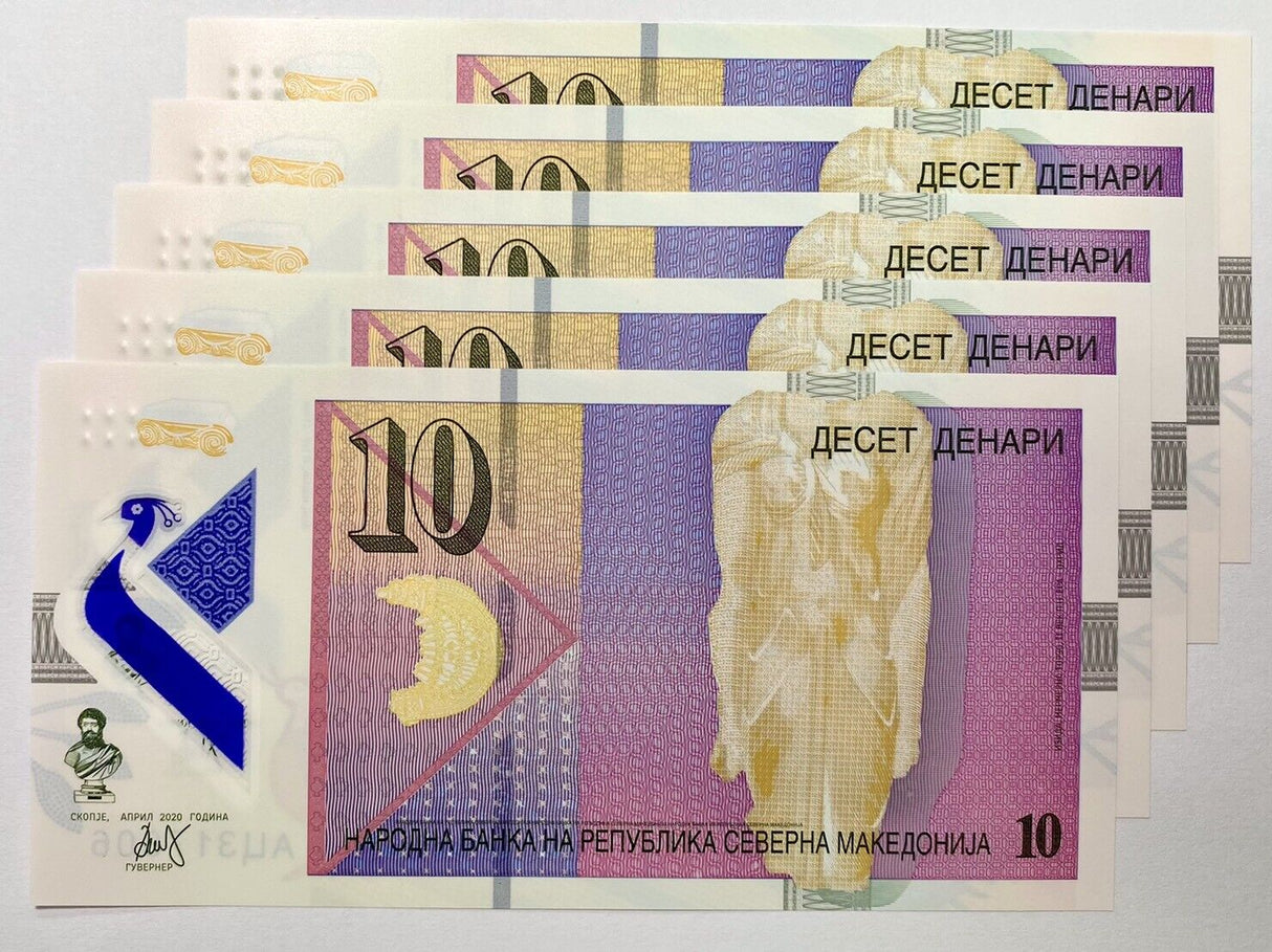 North Macedonia 10 Denari 2020 P 27 Polymer UNC Lot 5 Pcs