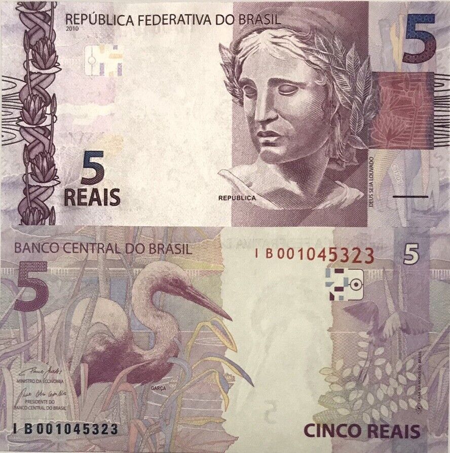 Brazil 5 Reais 2010 BIRD P 253 f New Sign Paulo Guedes & Roberto UNC