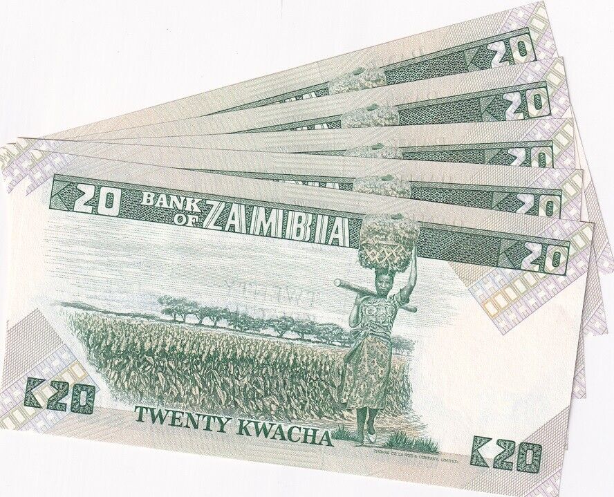 Zambia 20 Kwacha ND (1980-88) P 27 e UNC LOT 5 PCS