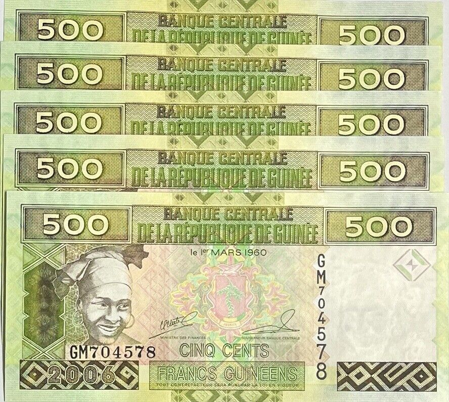 Guinea 500 Francs 2006 P 39 a UNC Lot 5 Pcs