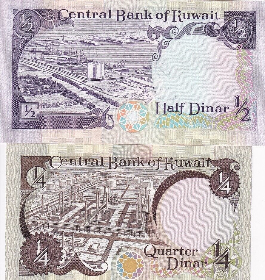 Kuwait Set 2 PCS 1/4 1/2 Dinar 1968 ND 1980-91 P 11x P 12x UNC