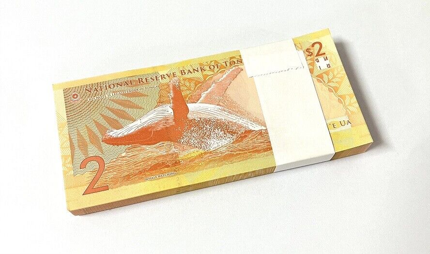 Tonga 2 Pananga 2023 2024 P 50 NEW Design Whale LOT 100 UNC 1 Bundle
