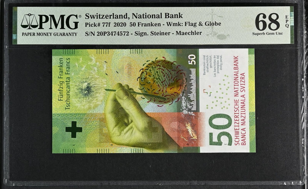 Switzerland 50 Franken 2020 P 77 f Steiner Maechler Superb Gem UNC PMG 68 EPQ