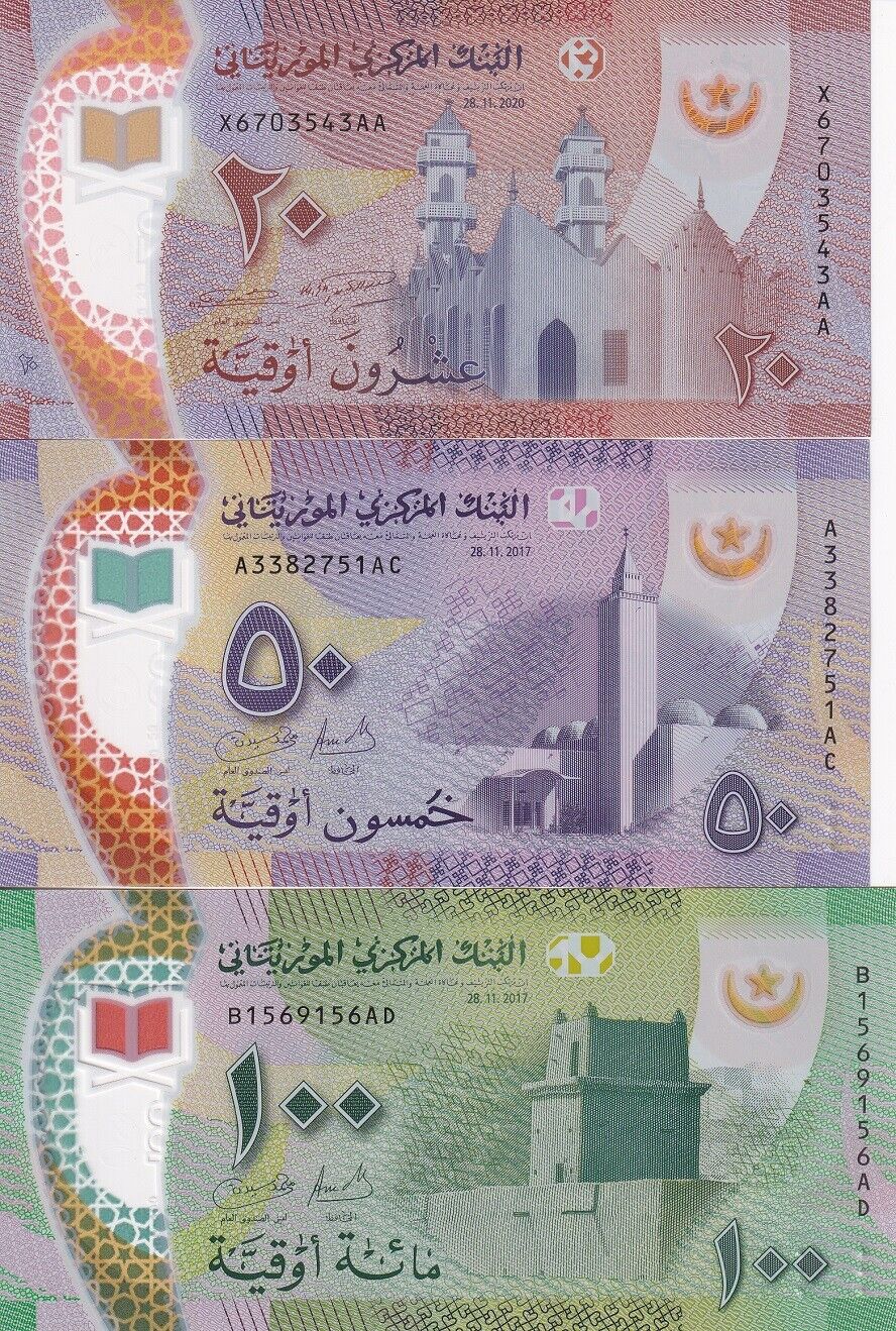 Mauritania Set 3 PCS 20 50 100 Ouguiya 2017-2020 P 21A P 22 P 23 UNC