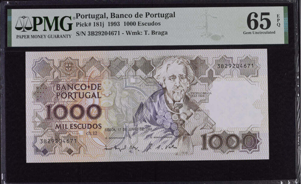 Portugal 1000 Escudos 1993 P 181 j Gem UNC PMG 65 EPQ