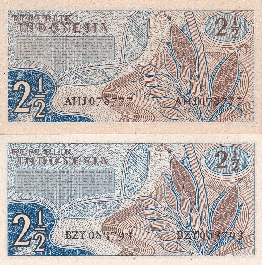 Indonesia SET 2 UNC 2.5 , 2 1/2 Rupiah 1960 1961 P 77 P 79