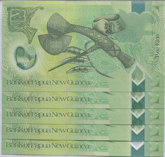 Papua New Guinea 2 Kina 2020 / 2021 P W50 NEW Date & Sign LOT 5 Pcs UNC