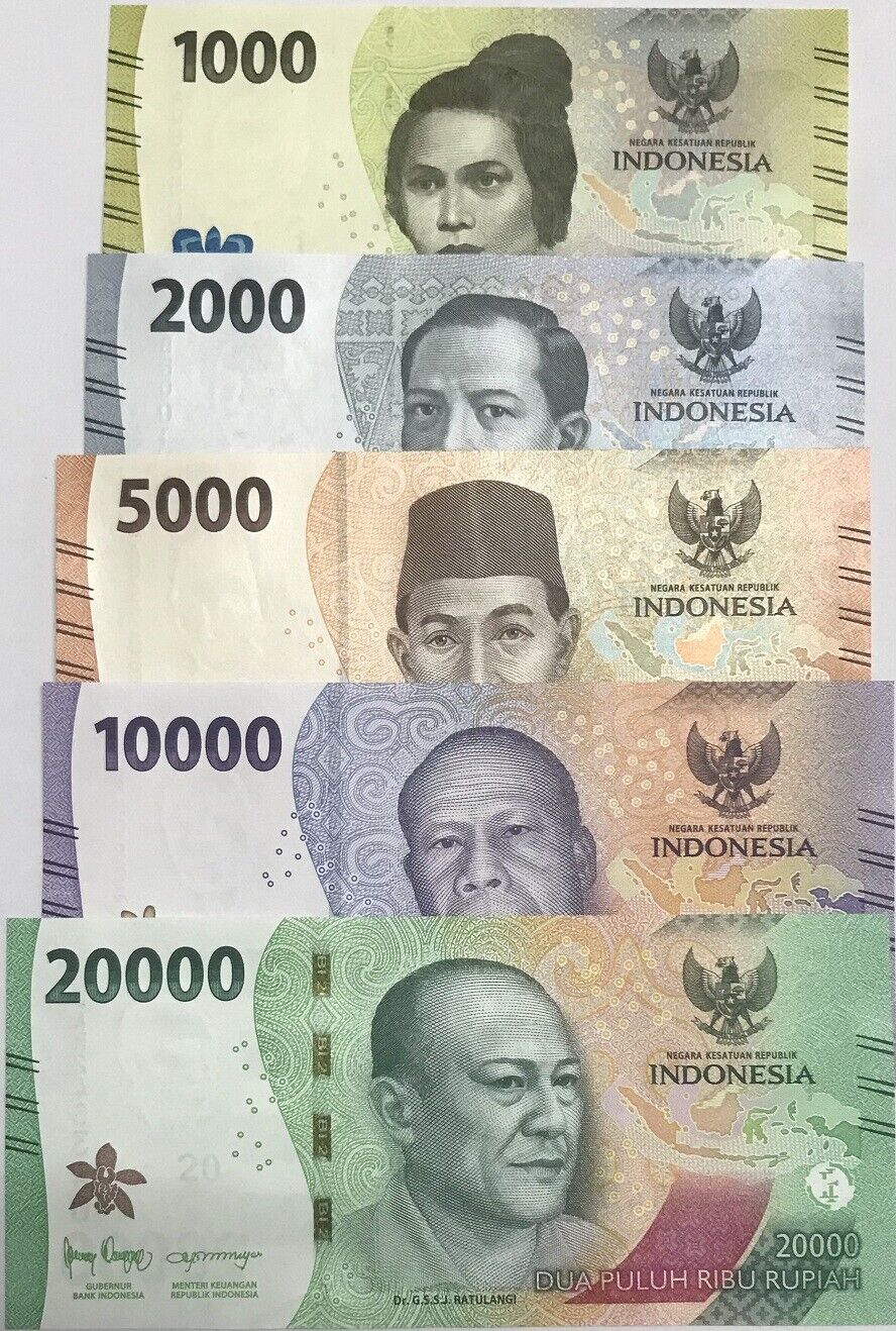 Indonesia Set 5 UNC 1000 2000 5000 10000 20000 Rupiah 2022 P 162-164 165 166