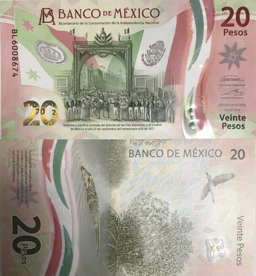 Mexico 20 Pesos 2022-2023 Random Series, Date & Signature P 132 UNC